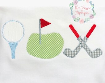 Golf trio for boys and girls zig zag applique machine embroidery design file