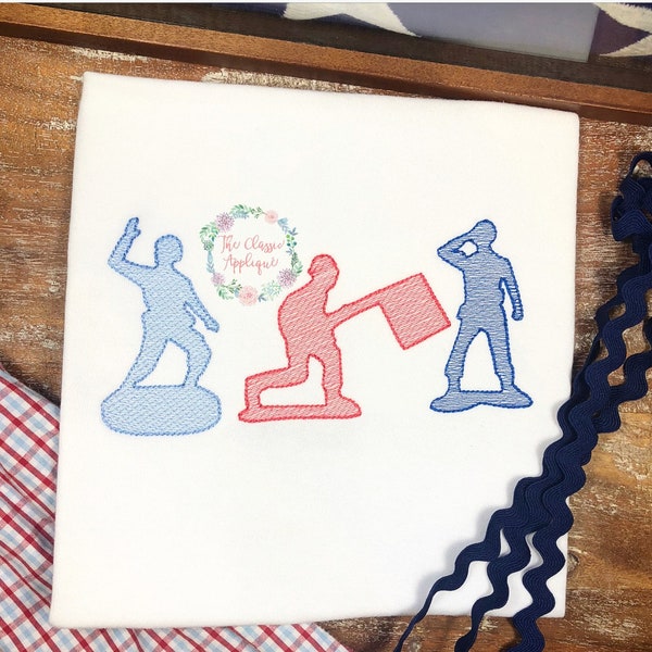 Patriotic boy army men, toy story sketch fill, light fill, quick stitch fourth of july machine embroidery design