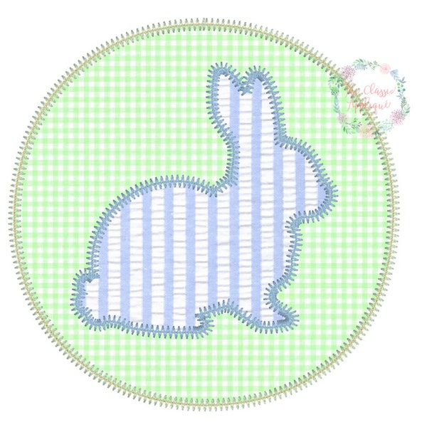 Easter bunny in circle patch zig zag applique machine embroidery design file