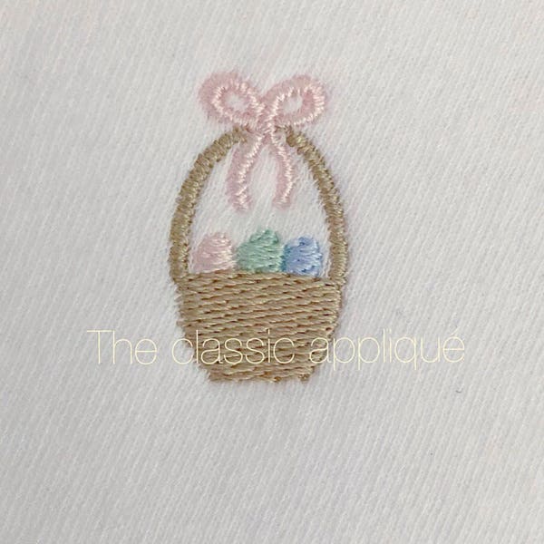 mini fill stitch Easter basket with bow embroidery design file in 1 inch, 1.5 inch, and 2 inch