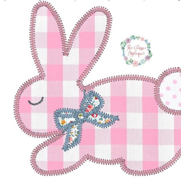 Easter bunny with bow girl zig zag stitch applique machine embroidery design file