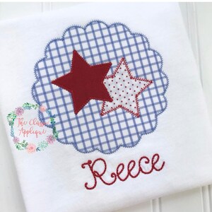 patriotic Scallop patch with two stars zig zag applique machine embroidery design