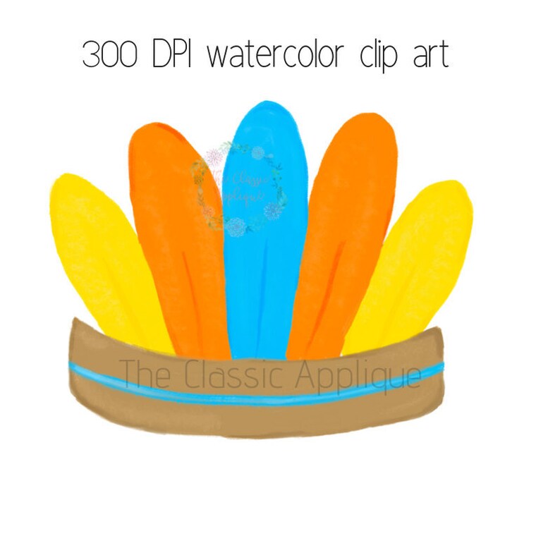 HTV paper goods Thanksgiving fall Indian boy feather headdress watercolor PNG printable digital clip art file for sublimation and more