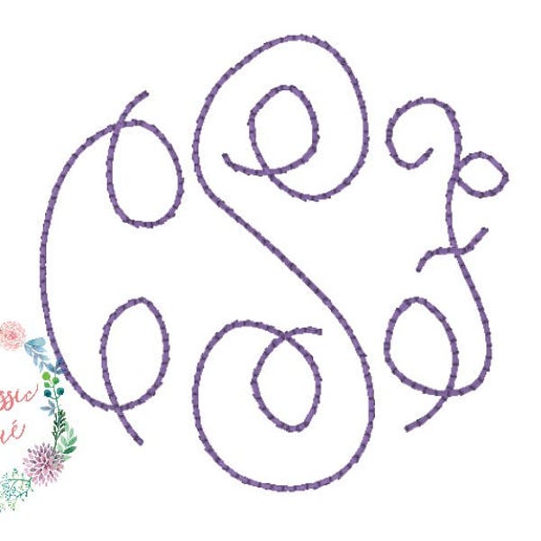 Miller font, vintage stitch, hand embroidery look alike three letter font embroidery design file in two inch and three inch
