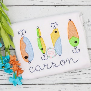 Summer fish fishing lures sketch fill, light fill, quick stitch machine embroidery design file