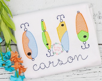 Summer fish fishing lures sketch fill, light fill, quick stitch machine embroidery design file
