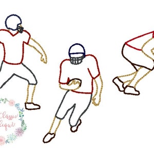 football players trio vintage stitch, quick stitch sketch machine embroidery design file