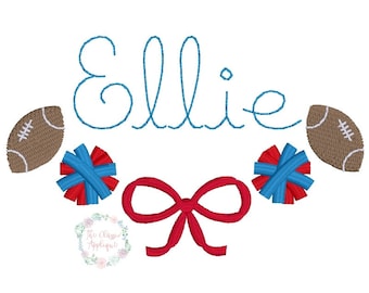 Football cheerleader pom pom and bow monogram frame machine embroidery design file