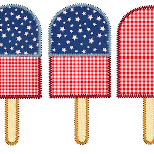 Patriotisk sommar sicksackapplikation glass trio för maskinbroderidesign för den fjärde juli