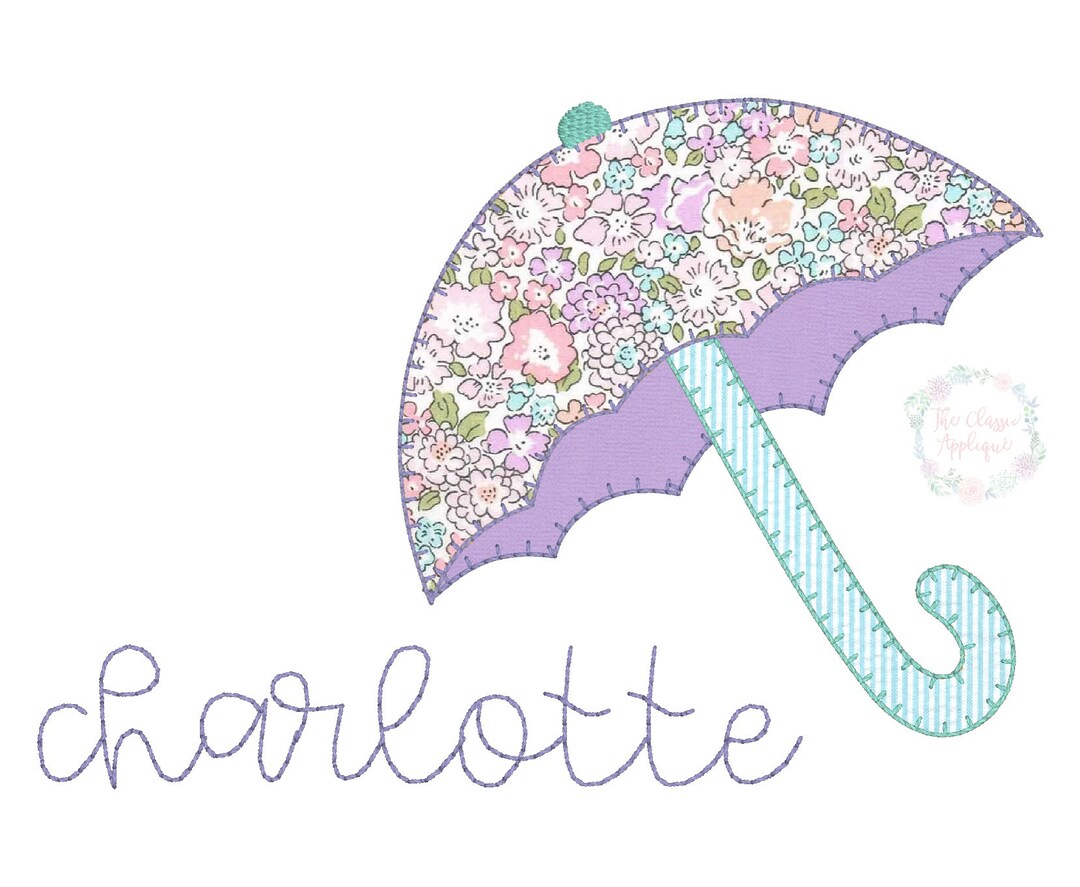 Spring Umbrella Blanket Stitch, Vintage Stitch Applique Machine