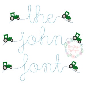 John Vintage Stich, Bohnenstich Schrift mit Traktor Schwässen Maschine Stickerei Design-Datei