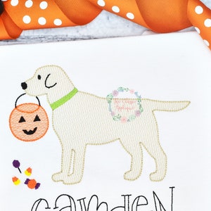 Halloween dog with candy bucket sketch fill, light fill, quick stitch machine embroidery design file