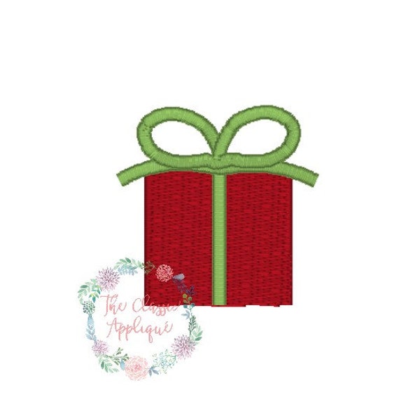 Christmas or birthday present with bow mini fill stitch machine embroidery design file in .93, 1.5, and 2 inch size