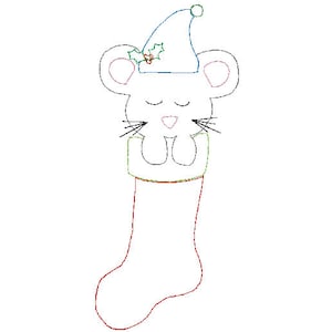 Christmas mouse in stocking vintage stitch, quick stitch, bean stitch embroidery design file
