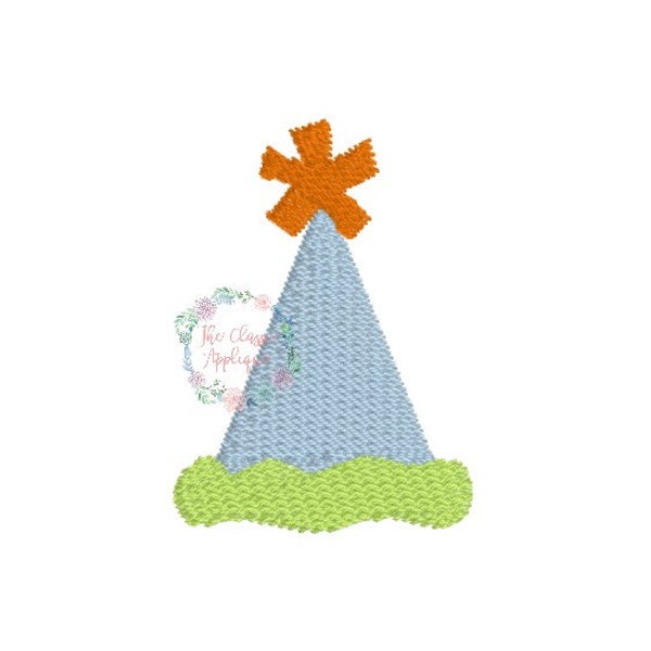 Birthday party hat mini fill stitch for boy or girl machine embroidery design file in three different sizes