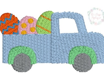 Easter truck with Easter eggs mini fill stitch machine embroidery design file