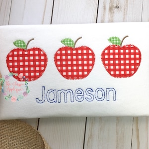 Back to school apple trio zig zag applique machine embroidery design file