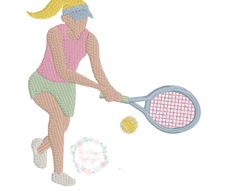 Tennis player girl mini fill stitch machine embroidery design file by The Classic Applique