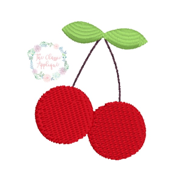 Cherry fruit mini fill stitch machine embroidery design file in three different sizes