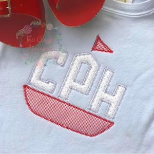 Sail Away summer applique monogram font and sailboat frame zig zag applique machine embroidery design file