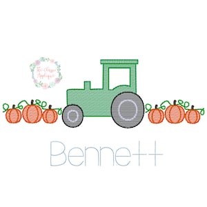 Tractor with pumpkins sketch fill, light fill, quick stitch machine embroidery design