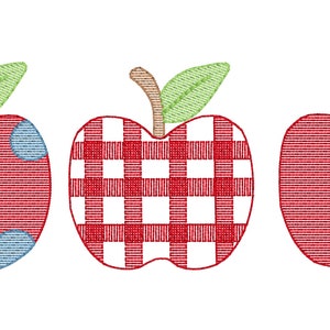 Apple trio for back to school, fall sketch fill, light fill, quick stitch, machine embroidery design file