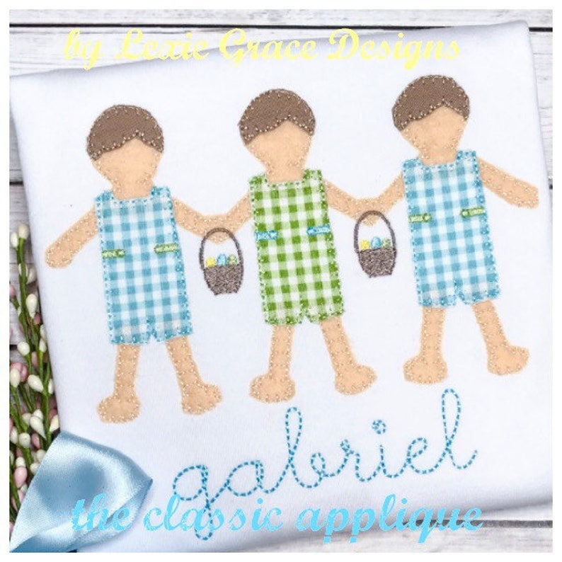 Easter Boys With Fill Stitch Easter Baskets Blanket Stitch Etsy