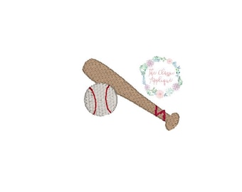 Baseball bat and baseball boy sports mini fill stitch machine embroidery design file