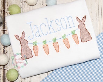 Easter bunny holding carrots bunting monogram frame sketch fill, light fill, quick stitch machine embroidery design file