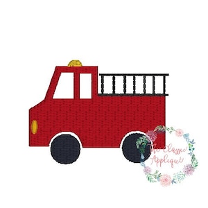 Firetruck emergency vehicle with vintage stitch ladder mini fill stitch machine embroidery design file