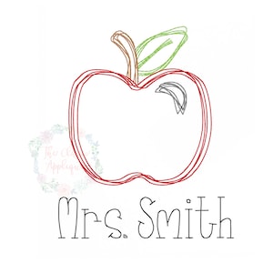 Back to school, fall doodle apple bean stitch, vintage stitch, quick stitch, scribble machine embroidery design file