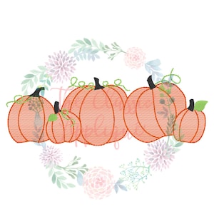 Pumpkins fall sketch fill, light fill, quick stitch machine embroidery design file