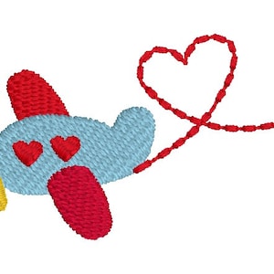 Valentine's Day airplane with heart mini fill stitch machine embroidery design file