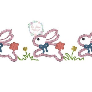 Hopping Bunnies With Bows Easter Girl Zig Zag Applique Machine ...