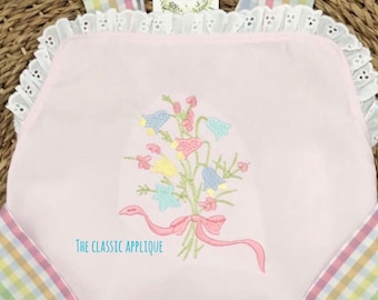 single Spring flower with bow bouquet mini embroidery design file