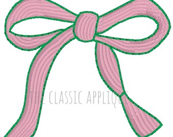 single satin stitch bow with bean stitch outline mini machine embroidery design