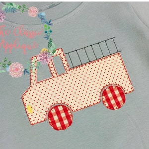 firetruck blanket stitch applique with vintage quick bean stitch ladder design file for embroidery