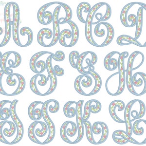The Sarah floral satin stitch vintage style monogram font machine embroidery design file by The Classic Applique