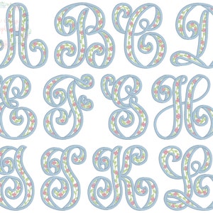 The Sarah floral satin stitch vintage style monogram font machine embroidery design file by The Classic Applique