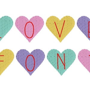 Valentine&#39;s Day bean stitch font in mini fill stitch hearts machine embroidery design file by The Classic Applique