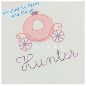 princess carriage blanket stitch, vintage style applique embroidry design file in 4x4 and 5x7