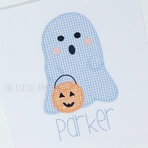 Halloween ghost trick or treater zig zag applique machine embroidery design file