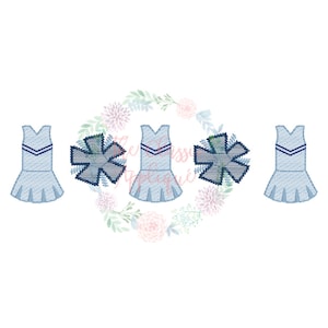 Football cheerleader uniforms and pom poms sketch fill, light fill quick stitch machine embroidery design