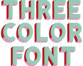 Three color block print fill stitch machine embroidery font by The Classic Applique