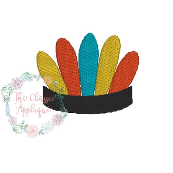 mini thanksgiving feather headband, Indian headdress fill stitch machine embroidery design file