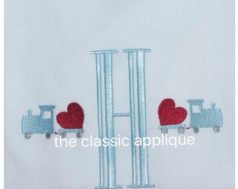 mini fill stitch Valentine's train with heart embroidery design file in 1.5 inch and 2 inch