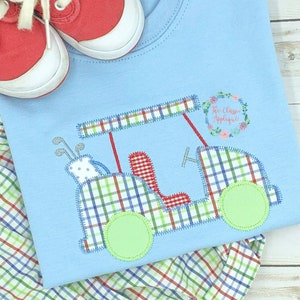 Golf cart with golf clubs zig zag applique machine embroidery design file