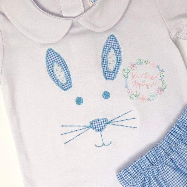 Easter bunny boy face zig zag applique machine embroidery design file