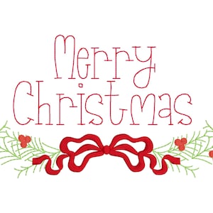 Christmas garland swag with bow and holly berries machine embroidery design file