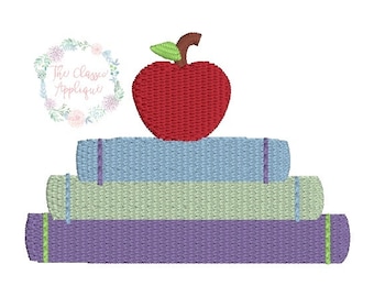 Libros de regreso a la escuela con el archivo de diseño de bordado de la máquina de puntada de mini relleno de Apple por The Classic Applique